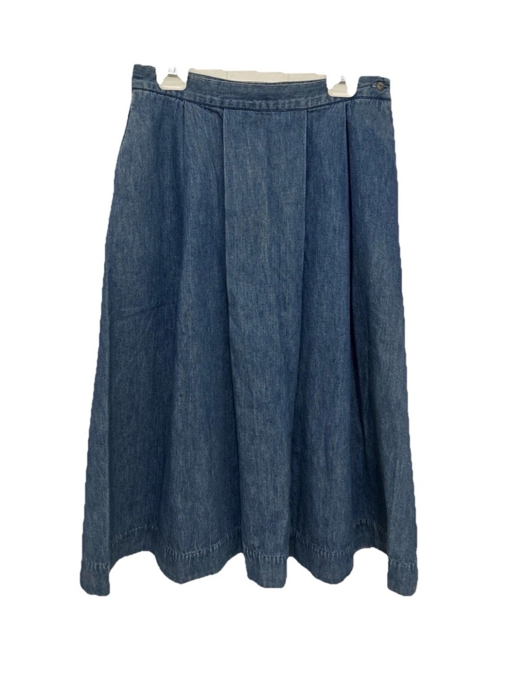 Lands End Classic Blue Denim A-Line Midi Skirt 14